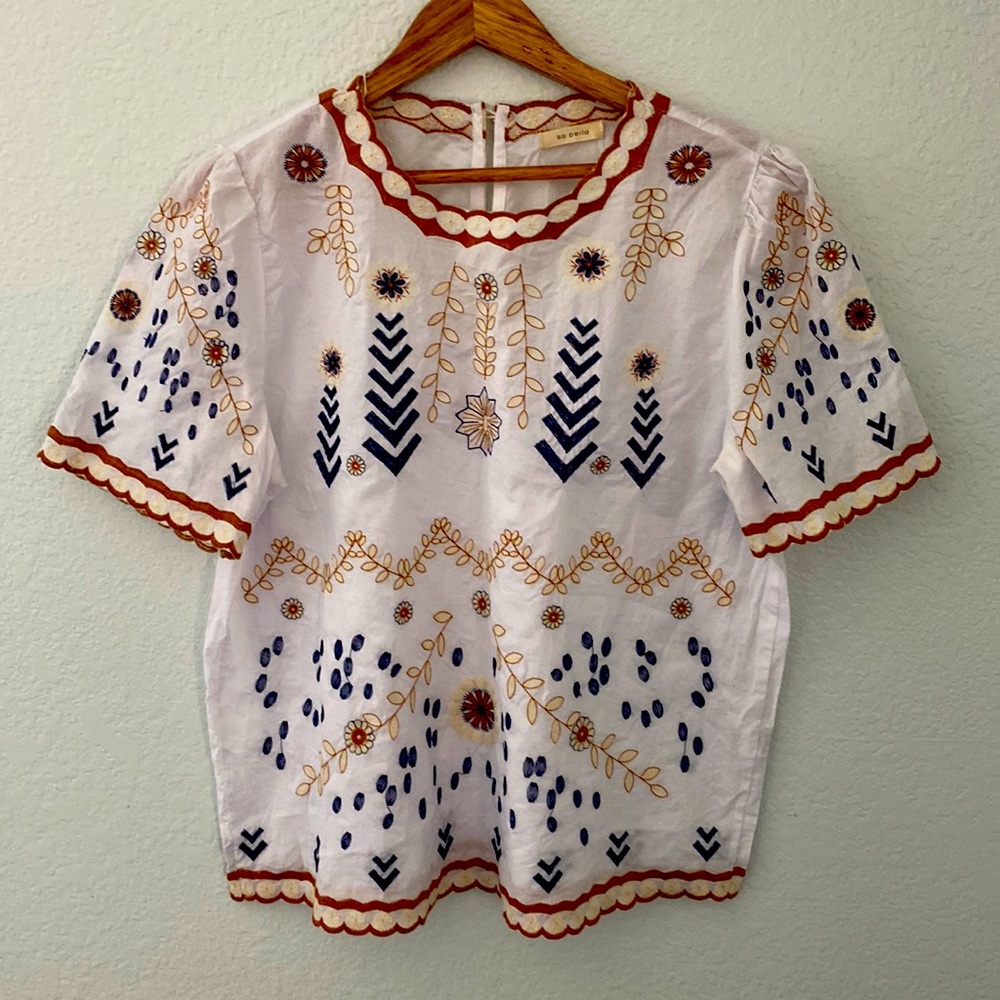 GEORGEOUS “so perla” embroidered short sleeve top